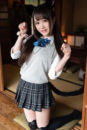 Sexy Japanese girl Ria Kurumi in school uniform shows her shaved pussy under her skirt