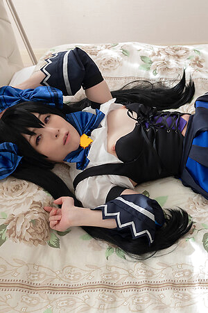 Сute Japanese girl Mari Hirose in a schoolgirl costume poses on the street and at home, exposing her shaved pussy and ass