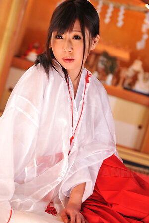 Lustful Yume Sorano has big titties in see through oiled kimono.