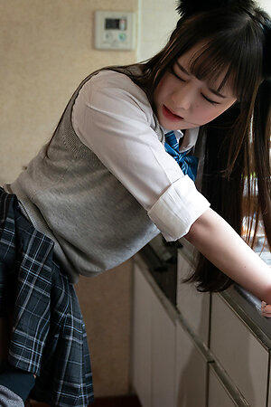 Japanese girl Ria Kurumi in school skirt and cat ears let her boyfriend enjoy her pussy